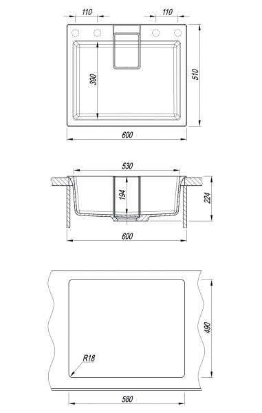 Кухонная мойка Florentina Ривьера 600 грей